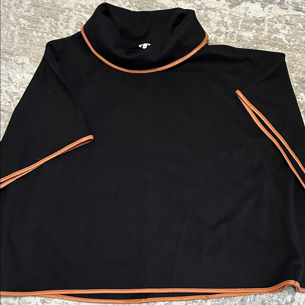 Elegant Black Women's stylish Poncho with Orange Trim